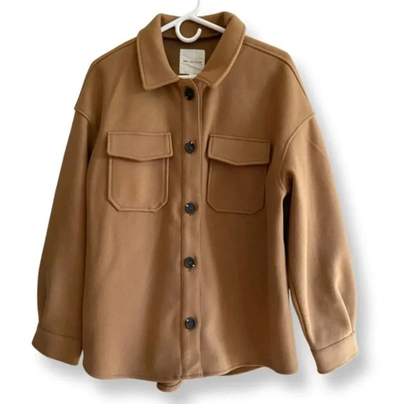 Avec Les Filles NWT Solid Shirt Tail Shacket in Cognac Size Large - Picture 2 of 11